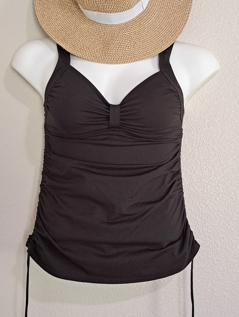 Lands End Chocolate Brown Tankini Top Side Ruched